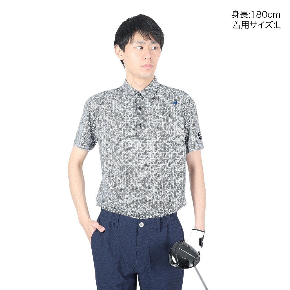 ルコックスポルティフ（lecoqsportif）（メンズ）ゴルフウェア 吸汗速乾 ストレッチフォーサー フレンチボーダー総柄半袖シャツ QGMXJA18 NV00