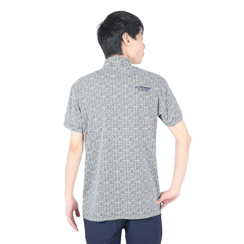 ルコックスポルティフ（lecoqsportif）（メンズ）ゴルフウェア 吸汗速乾 ストレッチフォーサー フレンチボーダー総柄半袖シャツ QGMXJA18 NV00