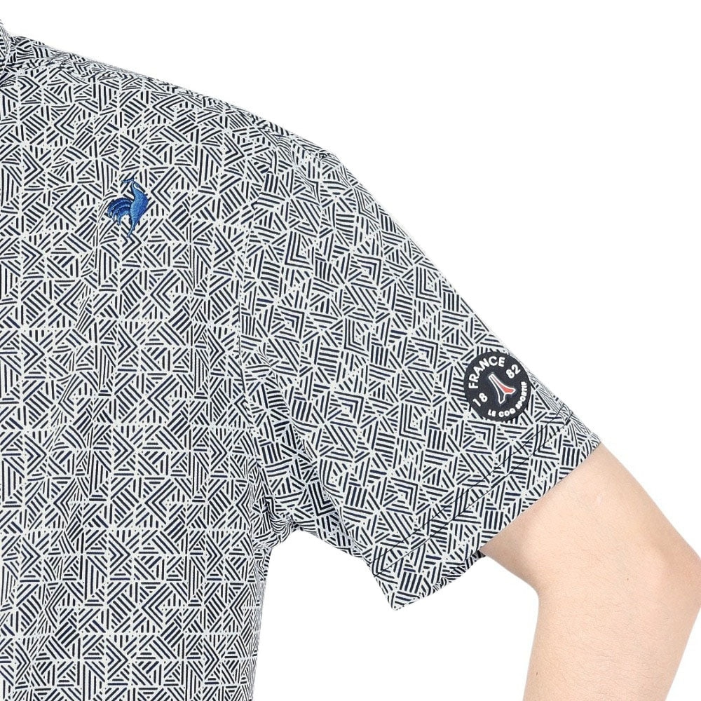 ルコックスポルティフ（lecoqsportif）（メンズ）ゴルフウェア 吸汗速乾 ストレッチフォーサー フレンチボーダー総柄半袖シャツ QGMXJA18 NV00