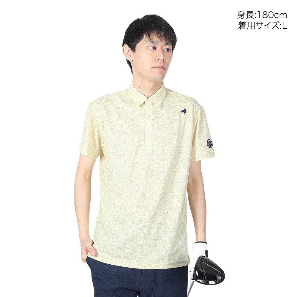 ルコックスポルティフ（lecoqsportif）（メンズ）ゴルフウェア 吸汗速乾 ストレッチフォーサー フレンチボーダー総柄半袖シャツ QGMXJA18 YL00
