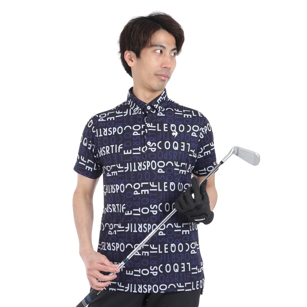 ルコックスポルティフ（lecoqsportif）（メンズ）ゴルフウェア 吸汗速乾 高通気プリント半袖シャツ QGMXJA52 NV00