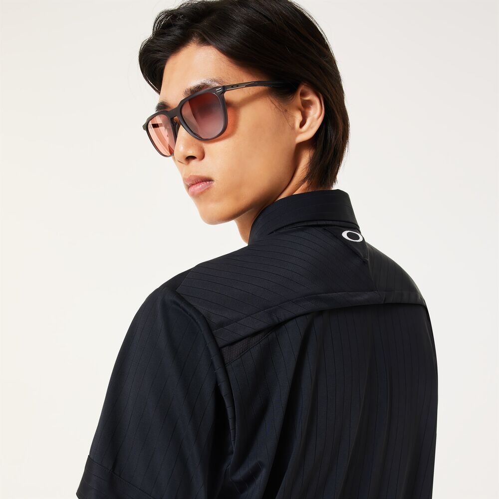 オークリー（OAKLEY）（メンズ）ゴルフウェア 吸汗速乾 接触冷感 SKULL SLEEK ストライプ半袖シャツ FOA407672-02E