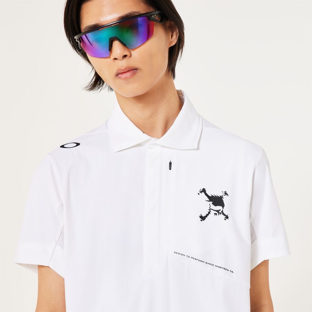 オークリー（OAKLEY）（メンズ）ゴルフウェア 吸汗速乾 接触冷感 SKULL SLEEK ストライプ半袖シャツ FOA407672-100