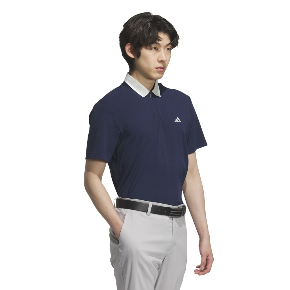 アディダス（adidas）（メンズ）ゴルフウェア アディゼロ ツイストニット 半袖ジップポロ KUK69-JG1321NVY