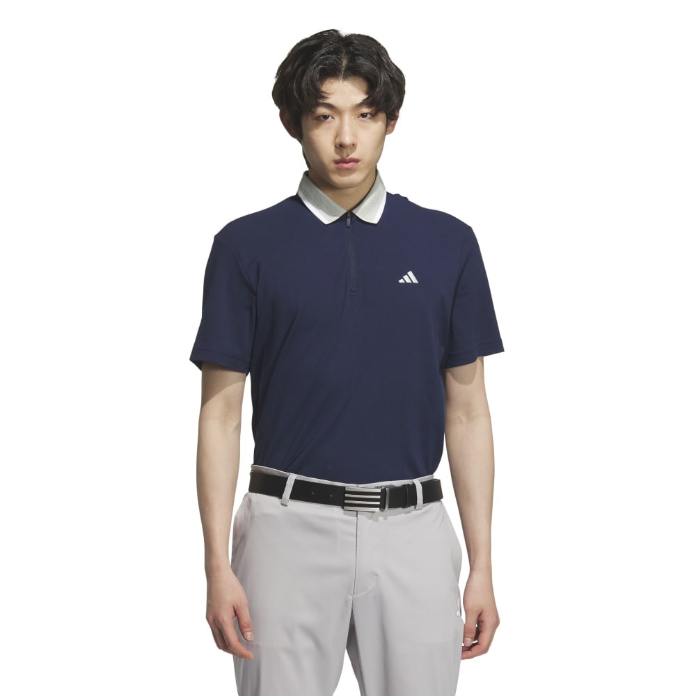 アディダス（adidas）（メンズ）ゴルフウェア アディゼロ ツイストニット 半袖ジップポロ KUK69-JG1321NVY