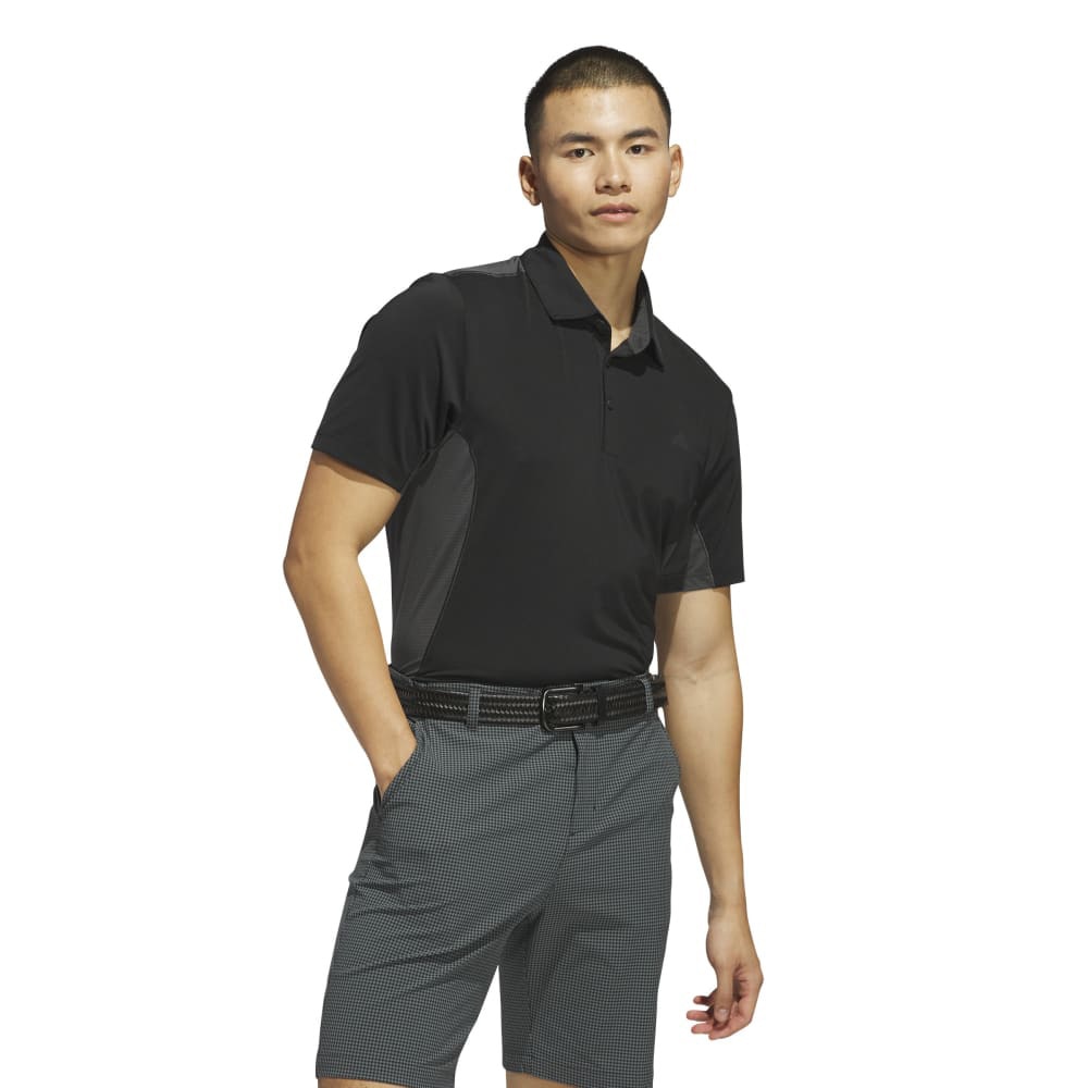 アディダス（adidas）（メンズ）ゴルフウェア 吸汗速乾 ファブリックミックス バックメッシュ 半袖シャツ KUH58-JF4886BLK