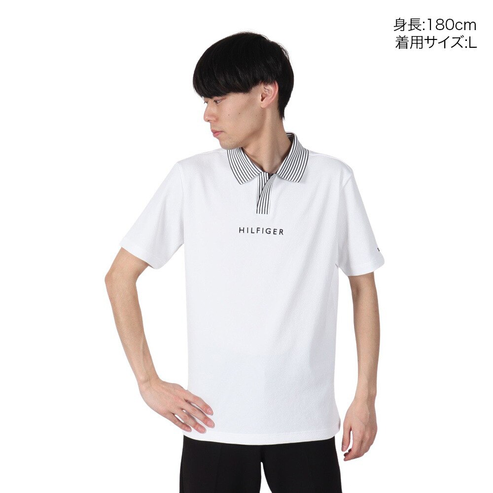 トミー ヒルフィガー ゴルフ（TOMMY HILFIGER GOLF）（メンズ）ゴルフウェア 吸水速乾 ビッグカノコ スキッパー半袖シャツ THMA502-WHT