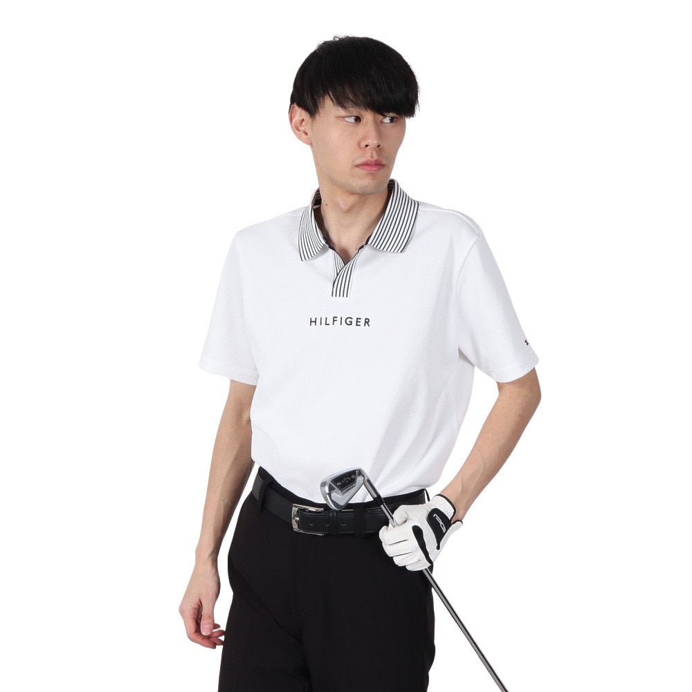トミー ヒルフィガー ゴルフ（TOMMY HILFIGER GOLF）（メンズ）ゴルフウェア 吸水速乾 ビッグカノコ スキッパー半袖シャツ THMA502-WHT