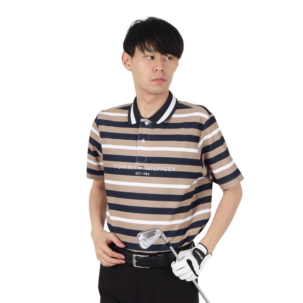 トミー ヒルフィガー ゴルフ（TOMMY HILFIGER GOLF）（メンズ）ゴルフウェア 吸水速乾 マルチボーダー 半袖ポロシャツ THMA506-SND