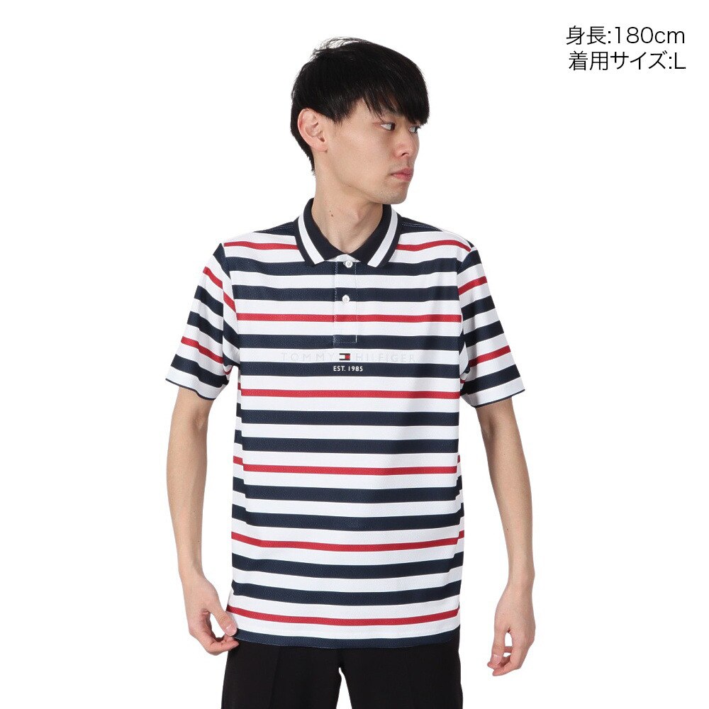 トミー ヒルフィガー ゴルフ（TOMMY HILFIGER GOLF）（メンズ）ゴルフウェア 吸水速乾 マルチボーダー 半袖ポロシャツ THMA506-TRI