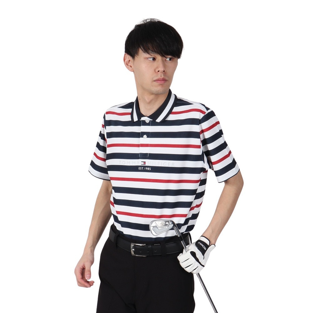 トミー ヒルフィガー ゴルフ（TOMMY HILFIGER GOLF）（メンズ）ゴルフウェア 吸水速乾 マルチボーダー 半袖ポロシャツ THMA506-TRI