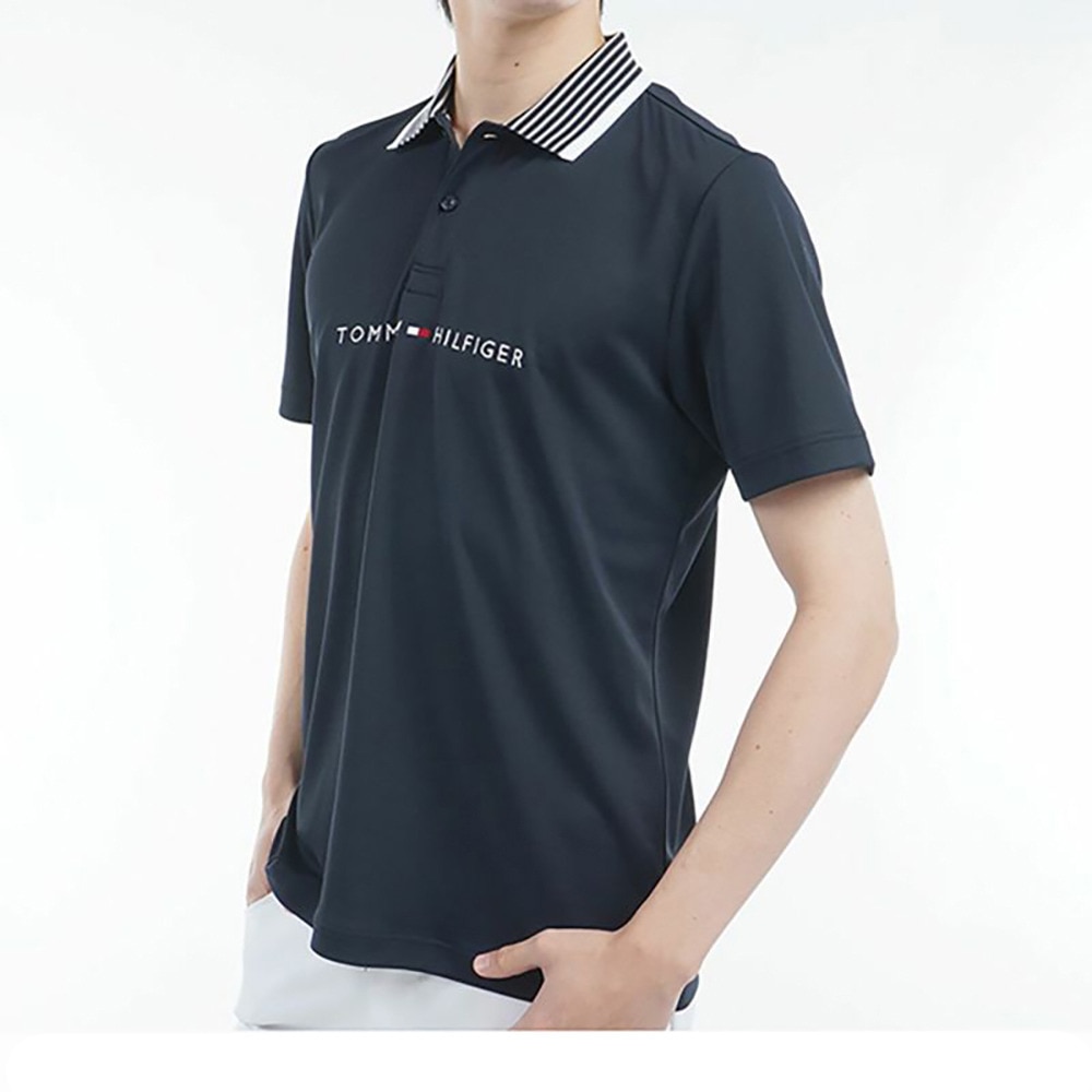 トミー ヒルフィガー ゴルフ（TOMMY HILFIGER GOLF）（メンズ）ゴルフウェア 吸水速乾 エッセンシャル ストライプ 半袖ポロシャツ THMA513-NVY