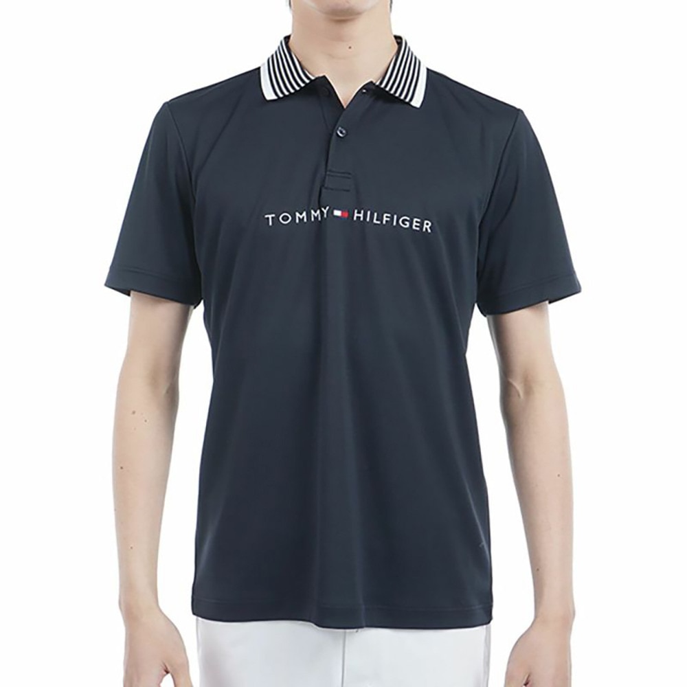 トミー ヒルフィガー ゴルフ（TOMMY HILFIGER GOLF）（メンズ）ゴルフウェア 吸水速乾 エッセンシャル ストライプ 半袖ポロシャツ THMA513-NVY