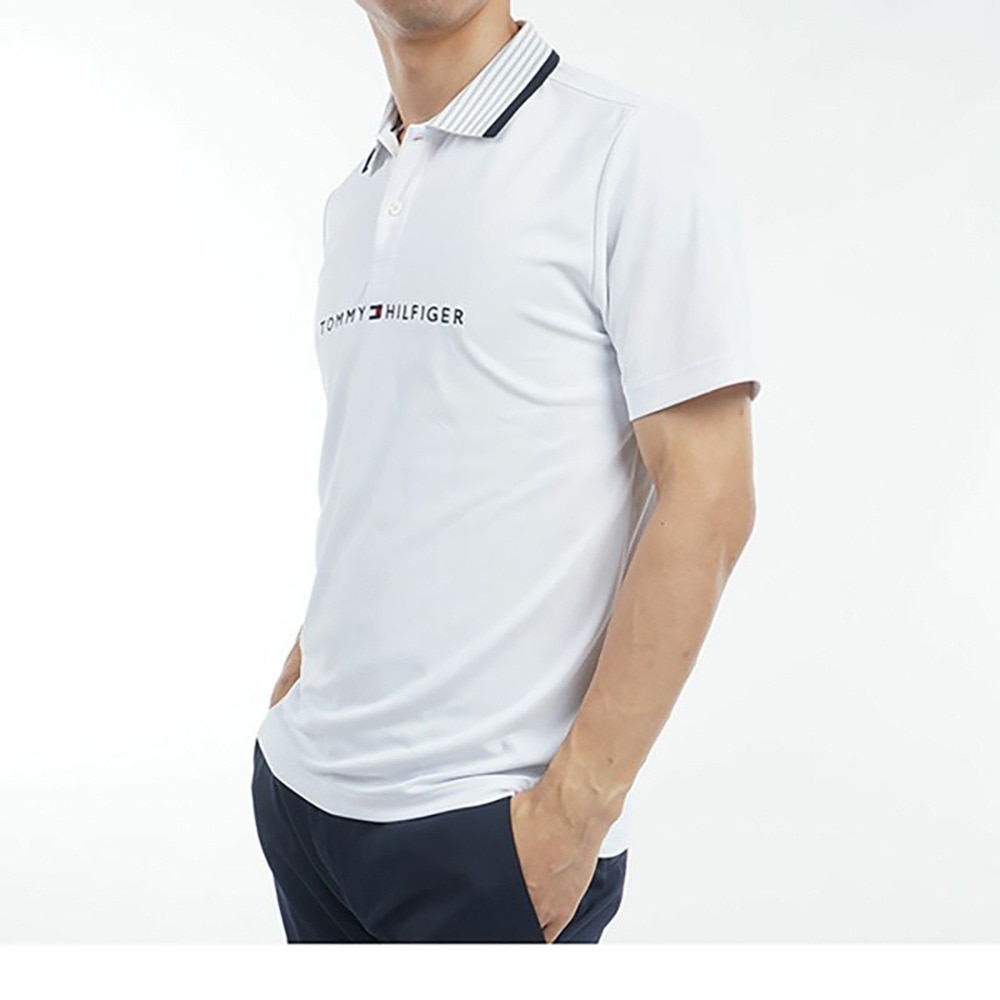 トミー ヒルフィガー ゴルフ（TOMMY HILFIGER GOLF）（メンズ）ゴルフウェア 吸水速乾 エッセンシャル ストライプ 半袖ポロシャツ THMA513-WHT