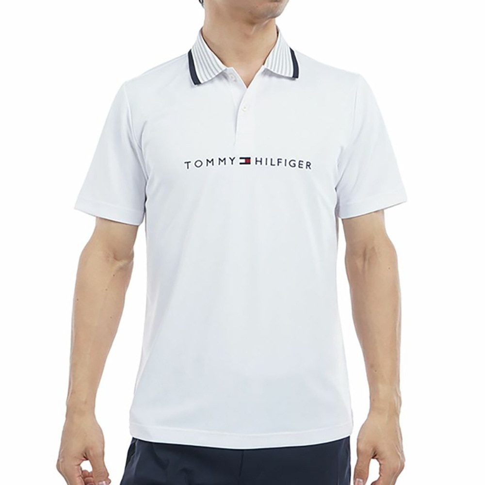トミー ヒルフィガー ゴルフ（TOMMY HILFIGER GOLF）（メンズ）ゴルフウェア 吸水速乾 エッセンシャル ストライプ 半袖ポロシャツ THMA513-WHT