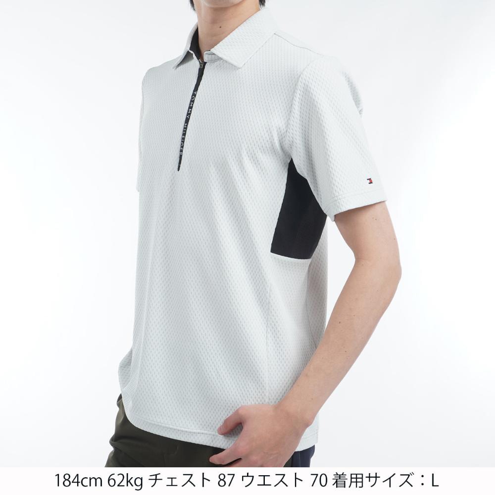トミー ヒルフィガー ゴルフ（TOMMY HILFIGER GOLF）（メンズ）ゴルフウェア リンクスジャガード 半袖ハーフジップシャツ THMA536-LGRY