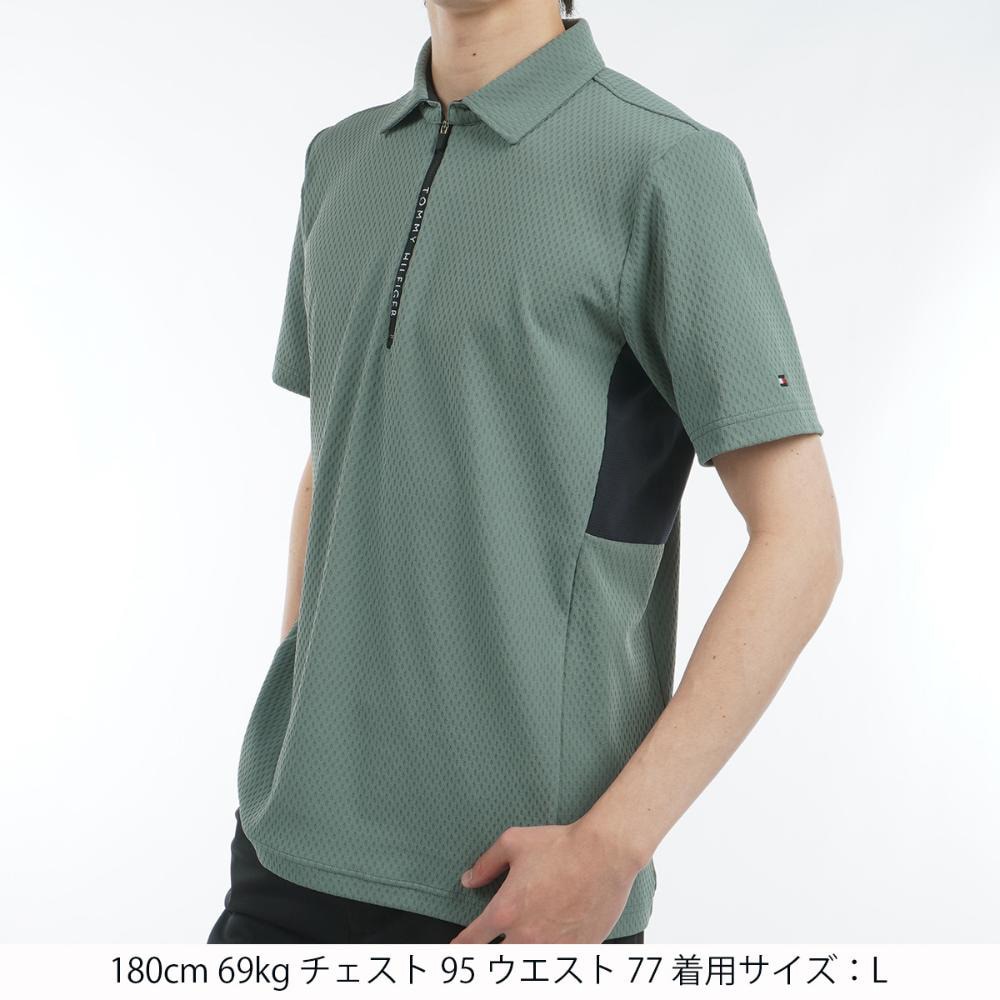 トミー ヒルフィガー ゴルフ（TOMMY HILFIGER GOLF）（メンズ）ゴルフウェア リンクスジャガード 半袖ハーフジップシャツ THMA536-OLV