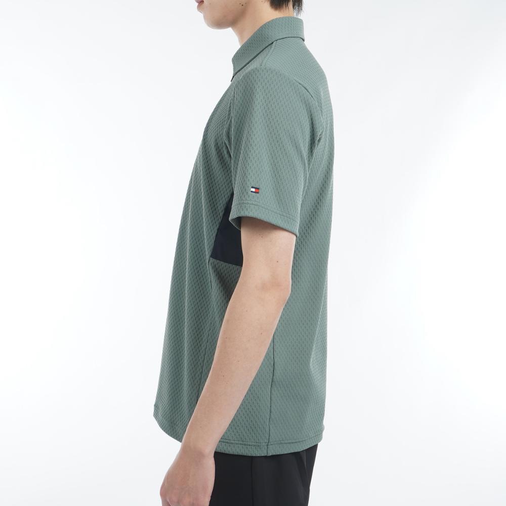 トミー ヒルフィガー ゴルフ（TOMMY HILFIGER GOLF）（メンズ）ゴルフウェア リンクスジャガード 半袖ハーフジップシャツ THMA536-OLV