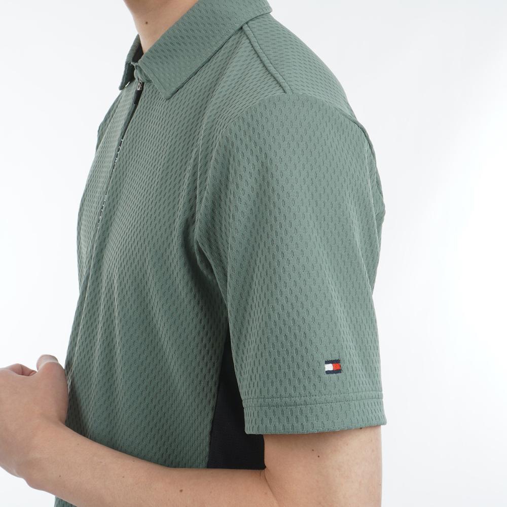 トミー ヒルフィガー ゴルフ（TOMMY HILFIGER GOLF）（メンズ）ゴルフウェア リンクスジャガード 半袖ハーフジップシャツ THMA536-OLV