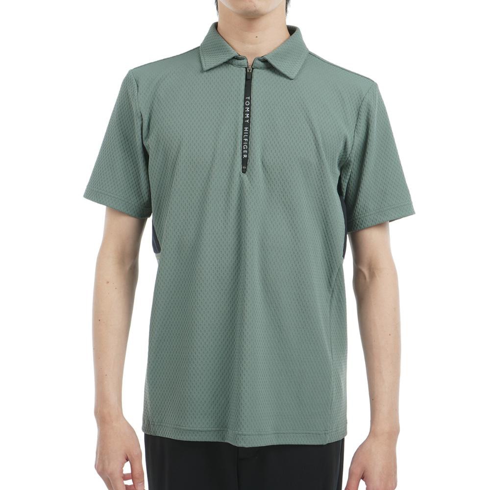 トミー ヒルフィガー ゴルフ（TOMMY HILFIGER GOLF）（メンズ）ゴルフウェア リンクスジャガード 半袖ハーフジップシャツ THMA536-OLV