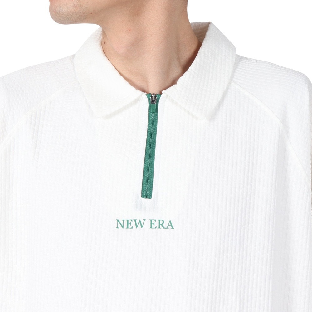 ニューエラ（NEW ERA）（メンズ、レディース）ゴルフウェア 吸汗速乾 半袖 スキッパー ポロシャツ Seersucker オフホワイト 14391489