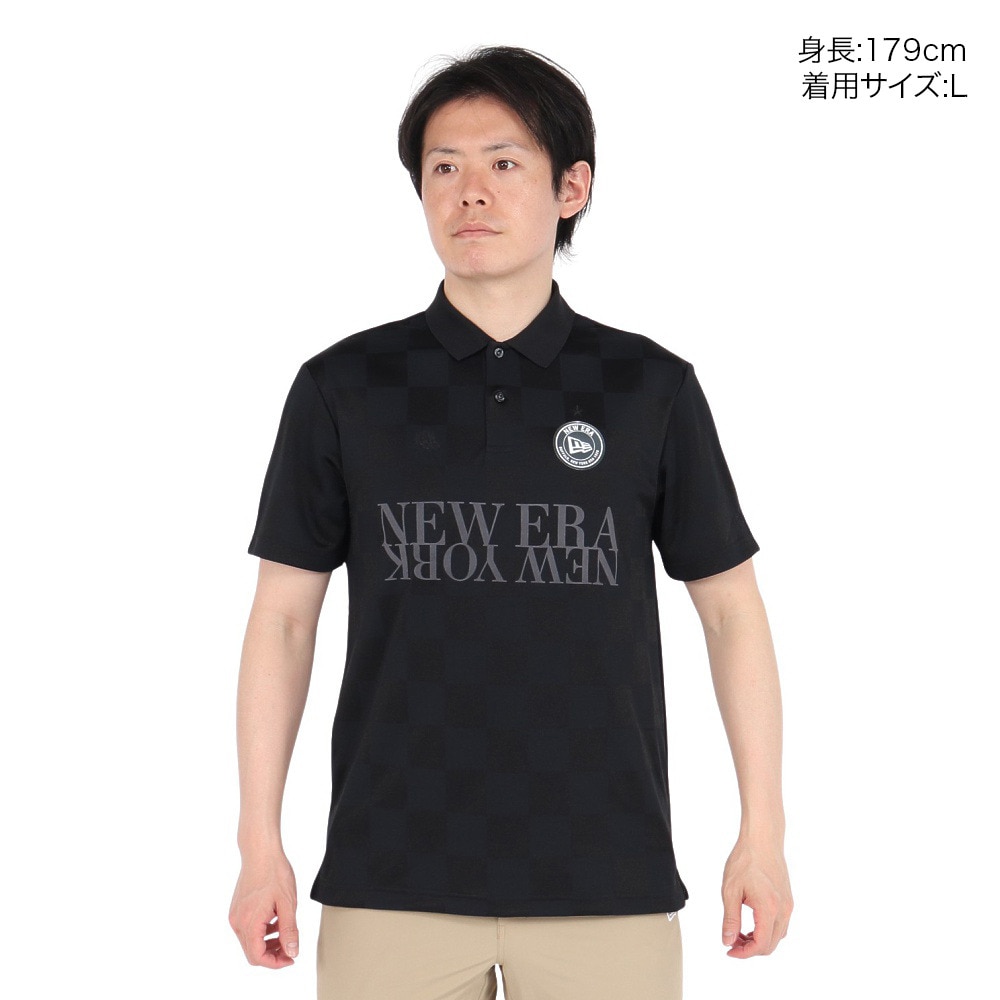 ニューエラ（NEW ERA）（メンズ、レディース）ゴルフウェア 吸汗速乾 半袖 ポロシャツ Checker Pattern ブラック 14391518