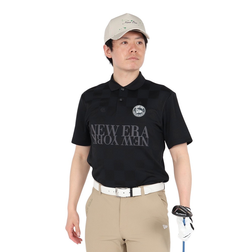 ニューエラ（NEW ERA）（メンズ、レディース）ゴルフウェア 吸汗速乾 半袖 ポロシャツ Checker Pattern ブラック 14391518