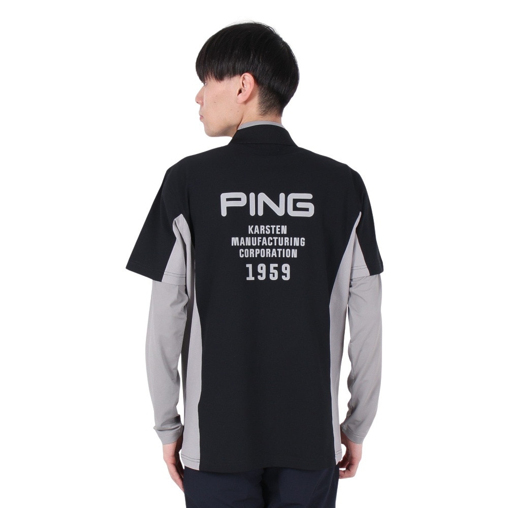 ピン（PING）（メンズ）ゴルフウェア 速乾 半袖ポロシャツ インナー レイヤードツインセット 621-5160201-010