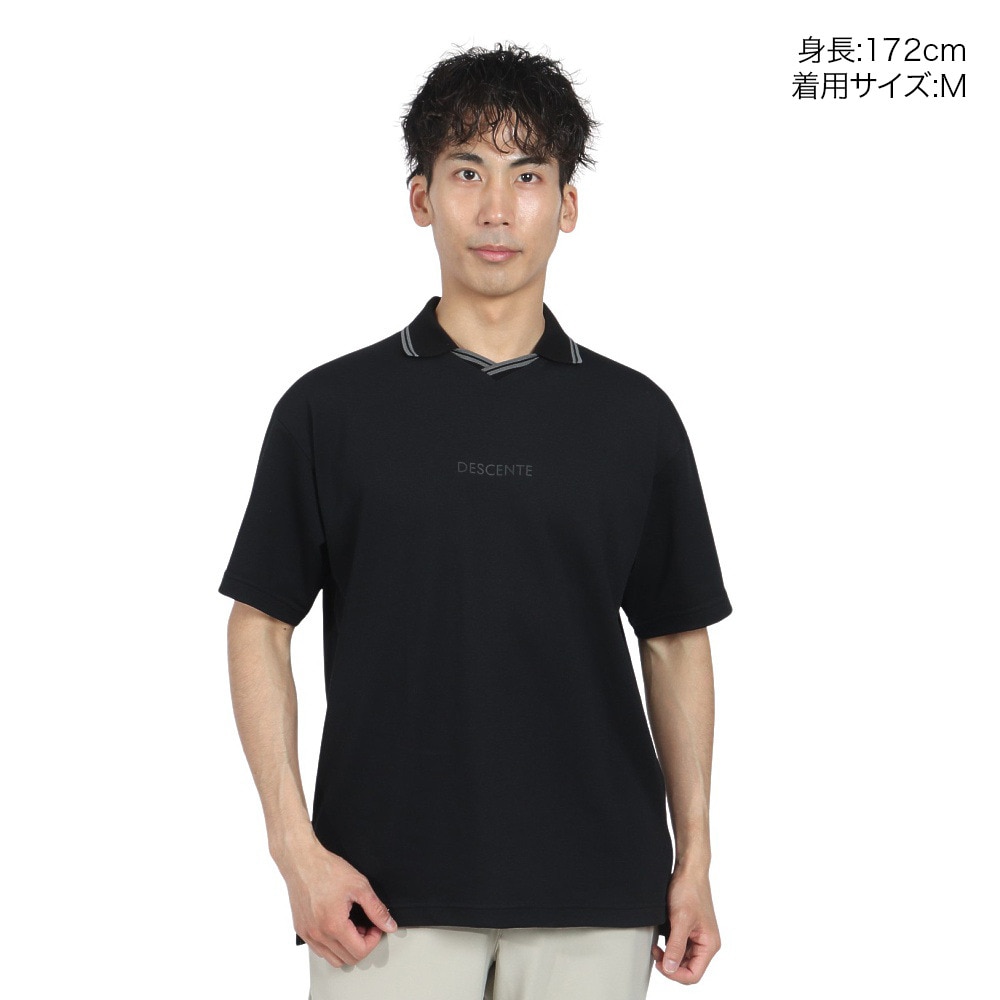 デサントゴルフ（DESCENTEGOLF）（メンズ）ゴルフウェア 吸汗速乾 遮熱 スキッパーネック 鹿の子 半袖シャツ DG5SHS08M BK00