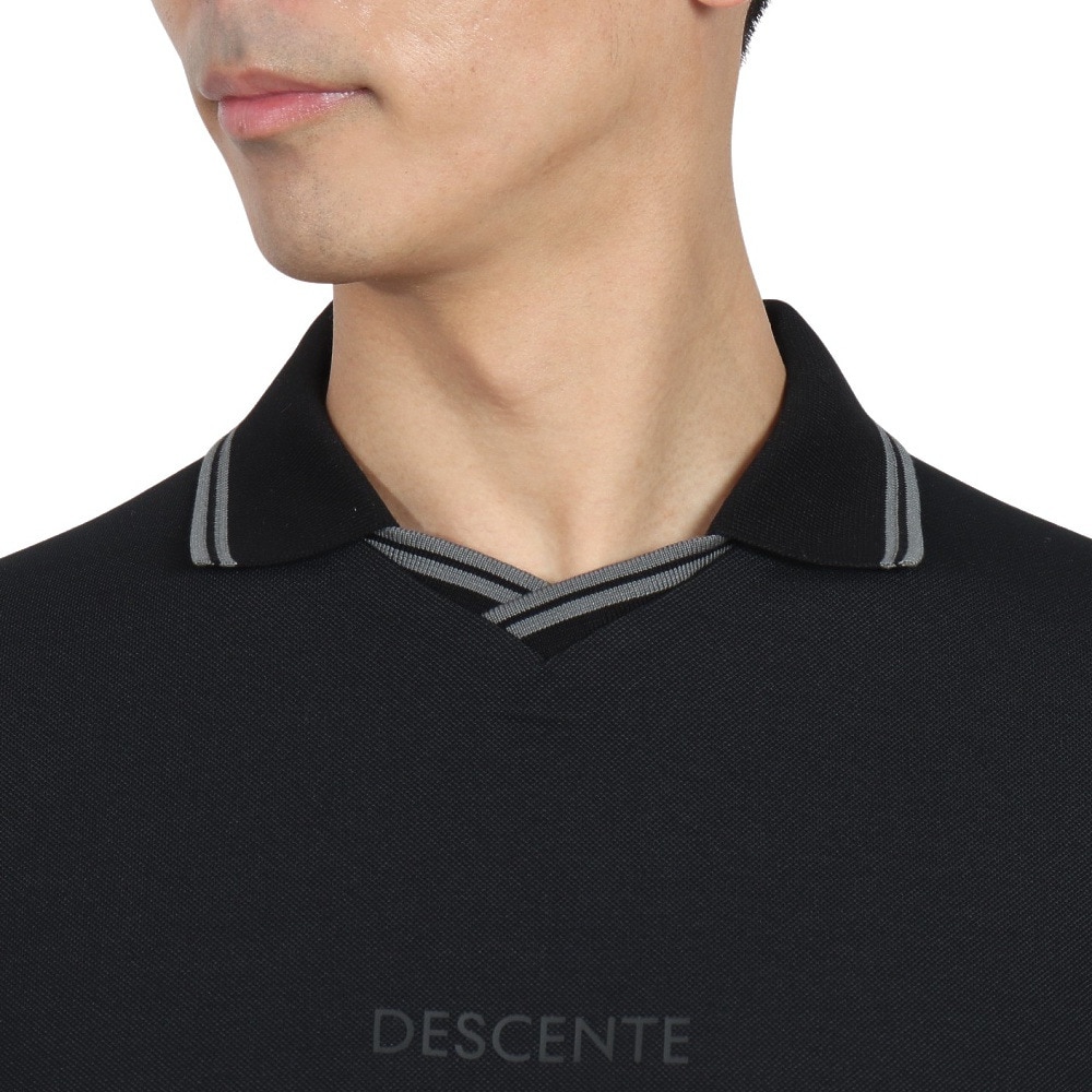 デサントゴルフ（DESCENTEGOLF）（メンズ）ゴルフウェア 吸汗速乾 遮熱 スキッパーネック 鹿の子 半袖シャツ DG5SHS08M BK00