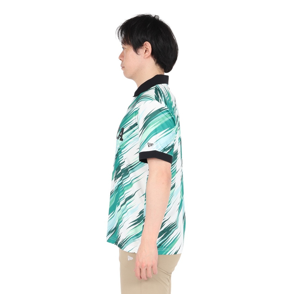 ニューエラ（NEW ERA）（メンズ、レディース）ゴルフウェア 吸汗速乾 抗菌 半袖 鹿の子ポロシャツ Palm Leaf Camo エメラルドグリーン 14391487