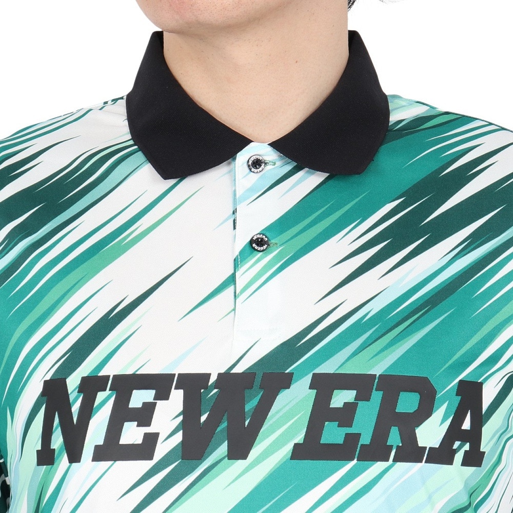 ニューエラ（NEW ERA）（メンズ、レディース）ゴルフウェア 吸汗速乾 抗菌 半袖 鹿の子ポロシャツ Palm Leaf Camo エメラルドグリーン 14391487