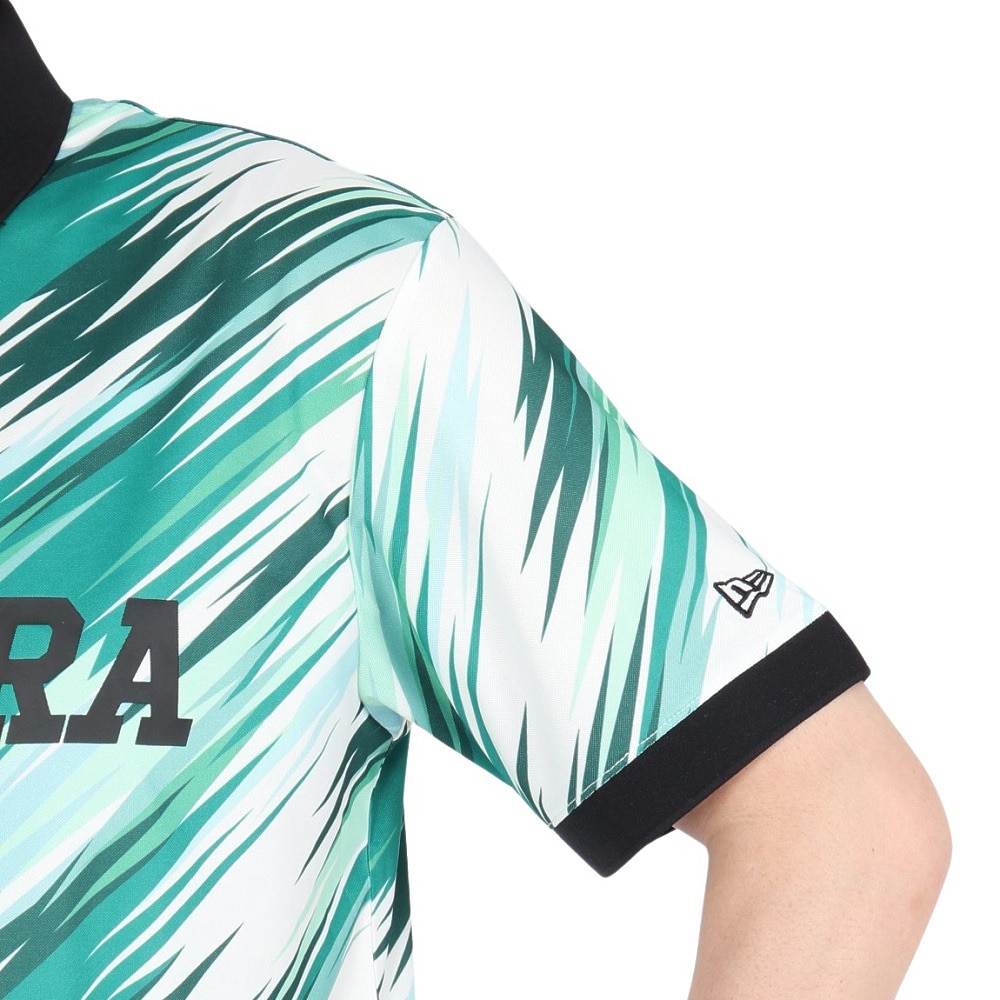ニューエラ（NEW ERA）（メンズ、レディース）ゴルフウェア 吸汗速乾 抗菌 半袖 鹿の子ポロシャツ Palm Leaf Camo エメラルドグリーン 14391487