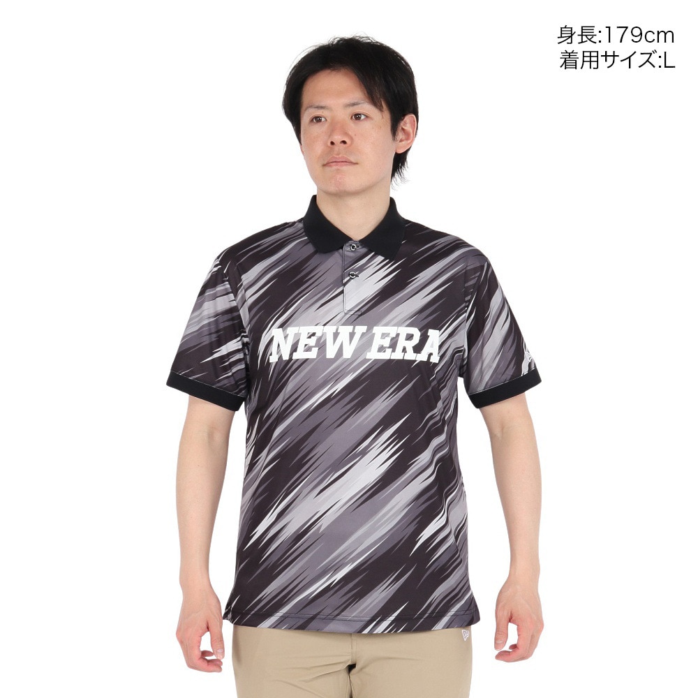 ニューエラ（NEW ERA）（メンズ、レディース）ゴルフウェア 吸汗速乾 半袖 鹿の子 ポロシャツ Palm Leaf Camo ブラック 14391488