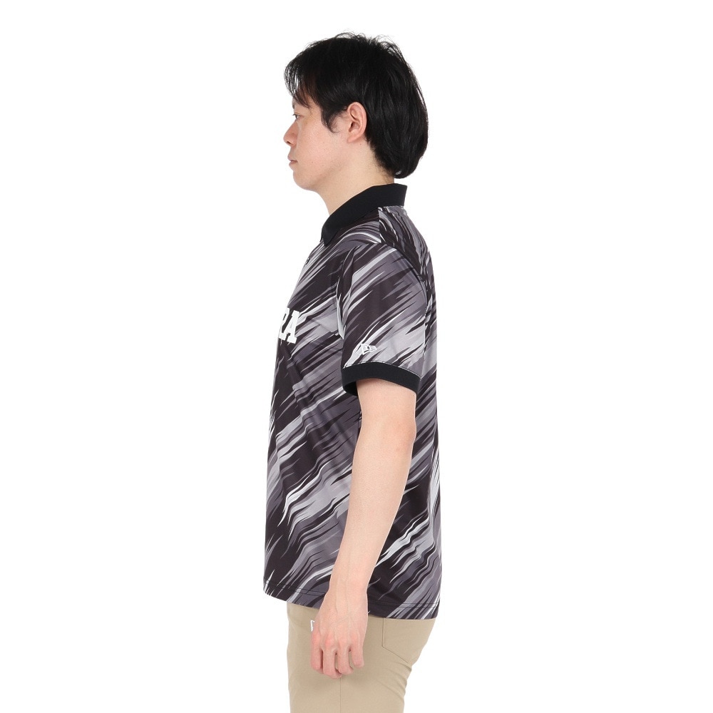 ニューエラ（NEW ERA）（メンズ、レディース）ゴルフウェア 吸汗速乾 半袖 鹿の子 ポロシャツ Palm Leaf Camo ブラック 14391488