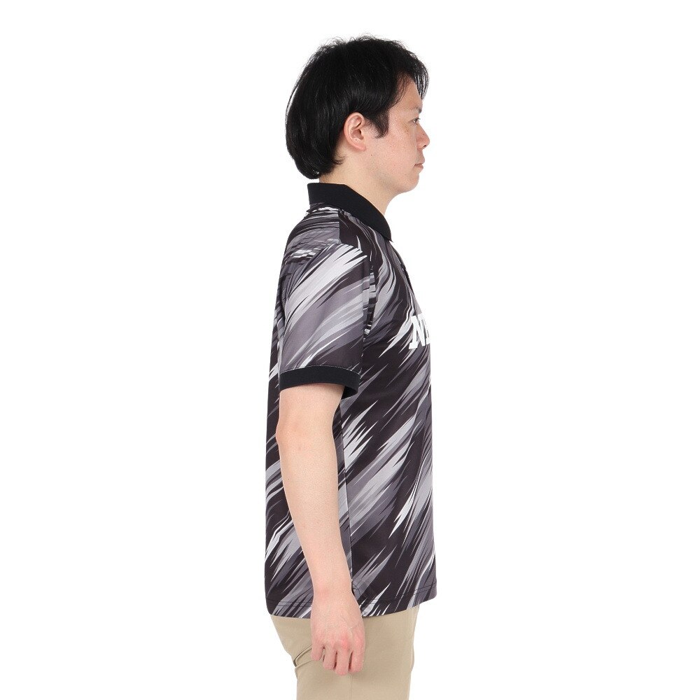 ニューエラ（NEW ERA）（メンズ、レディース）ゴルフウェア 吸汗速乾 半袖 鹿の子 ポロシャツ Palm Leaf Camo ブラック 14391488