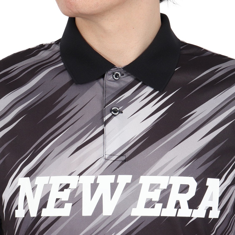 ニューエラ（NEW ERA）（メンズ、レディース）ゴルフウェア 吸汗速乾 半袖 鹿の子 ポロシャツ Palm Leaf Camo ブラック 14391488