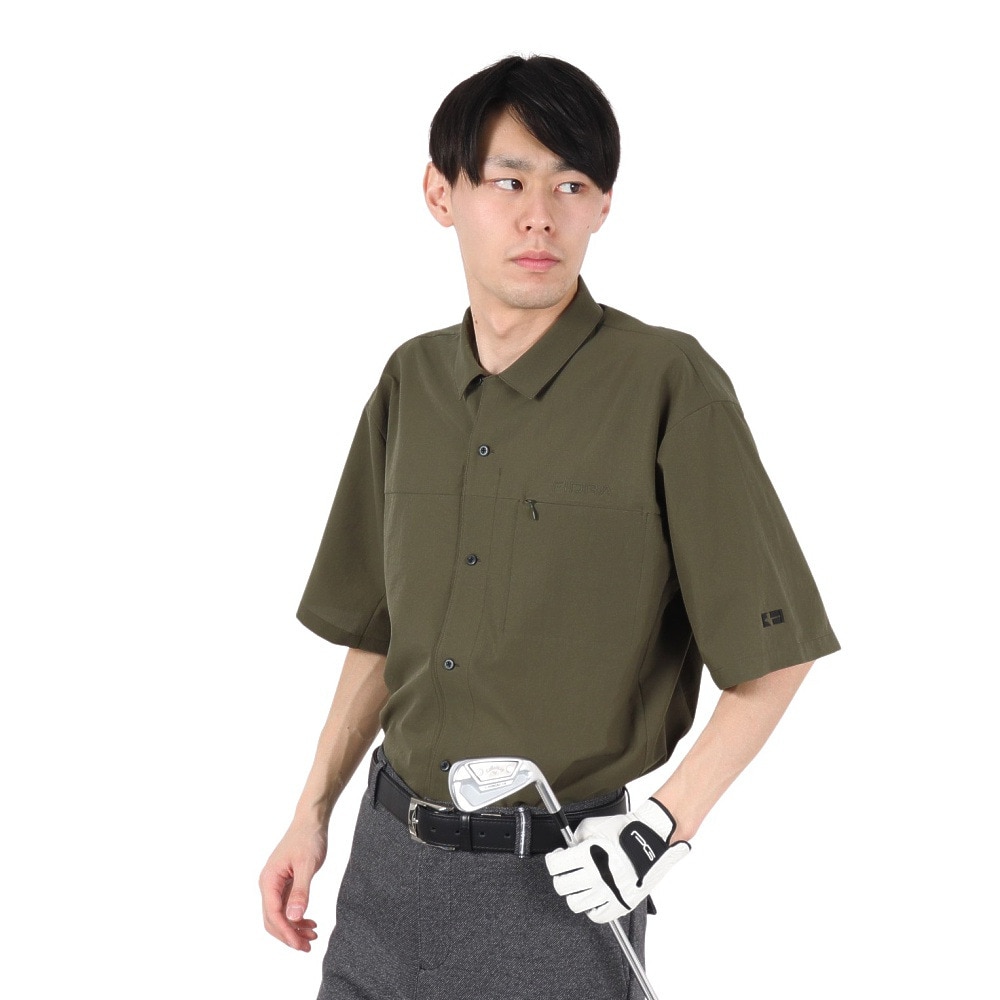 FIDRA VERA（FIDRA VERA）（メンズ）ゴルフウェア 高通気 半袖 フルオープンウーブンシャツ FV5TTG04 KHK