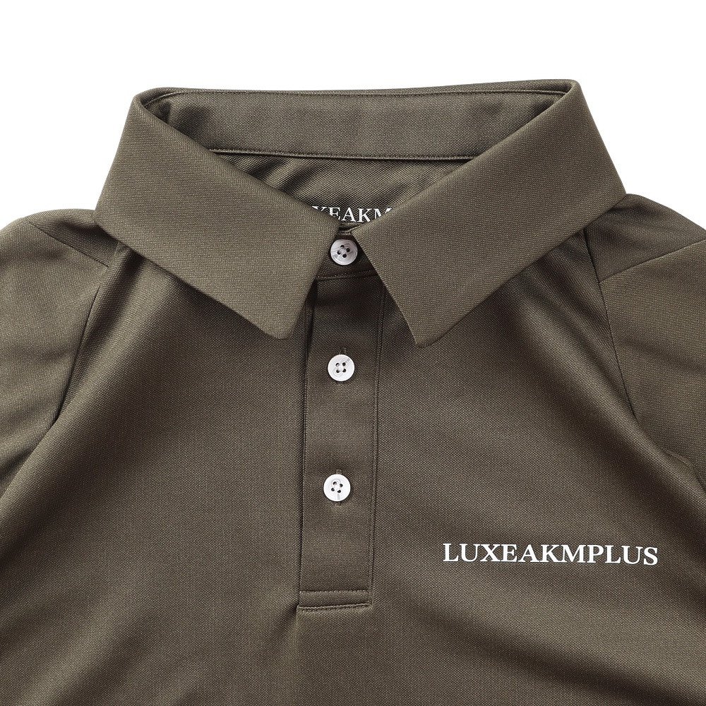 リュクスエイケイエムプラス（LUXEAKMPLUS）（メンズ）ゴルフウェア 吸水速乾 バックロゴ 半袖ポロシャツ LAH-25001khaki