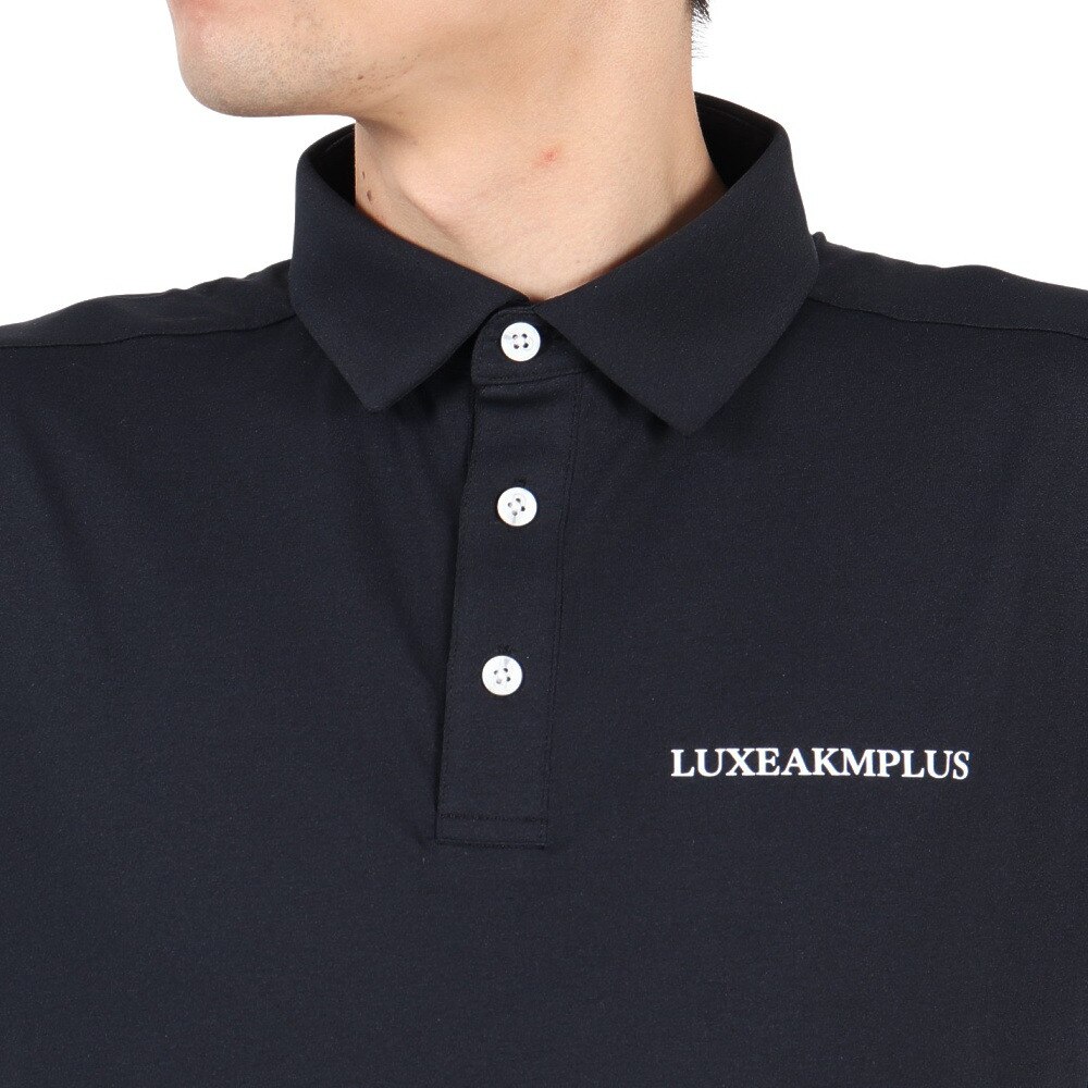 リュクスエイケイエムプラス（LUXEAKMPLUS）（メンズ）ゴルフウェア ヘムロゴ 半袖ポロシャツ LAH-25003black