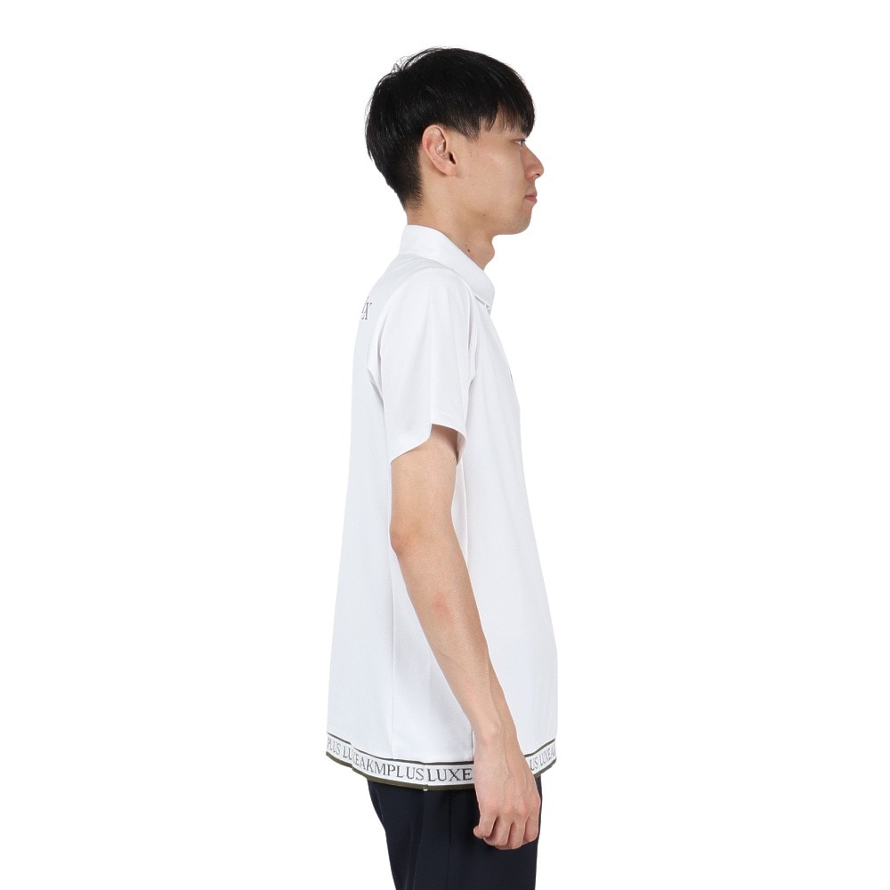 リュクスエイケイエムプラス（LUXEAKMPLUS）（メンズ）ゴルフウェア ヘムロゴ 半袖ポロシャツ LAH-25003white