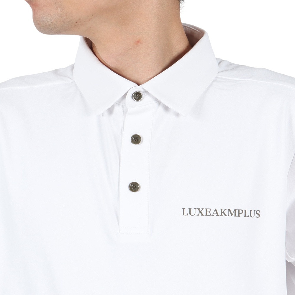 リュクスエイケイエムプラス（LUXEAKMPLUS）（メンズ）ゴルフウェア ヘムロゴ 半袖ポロシャツ LAH-25003white