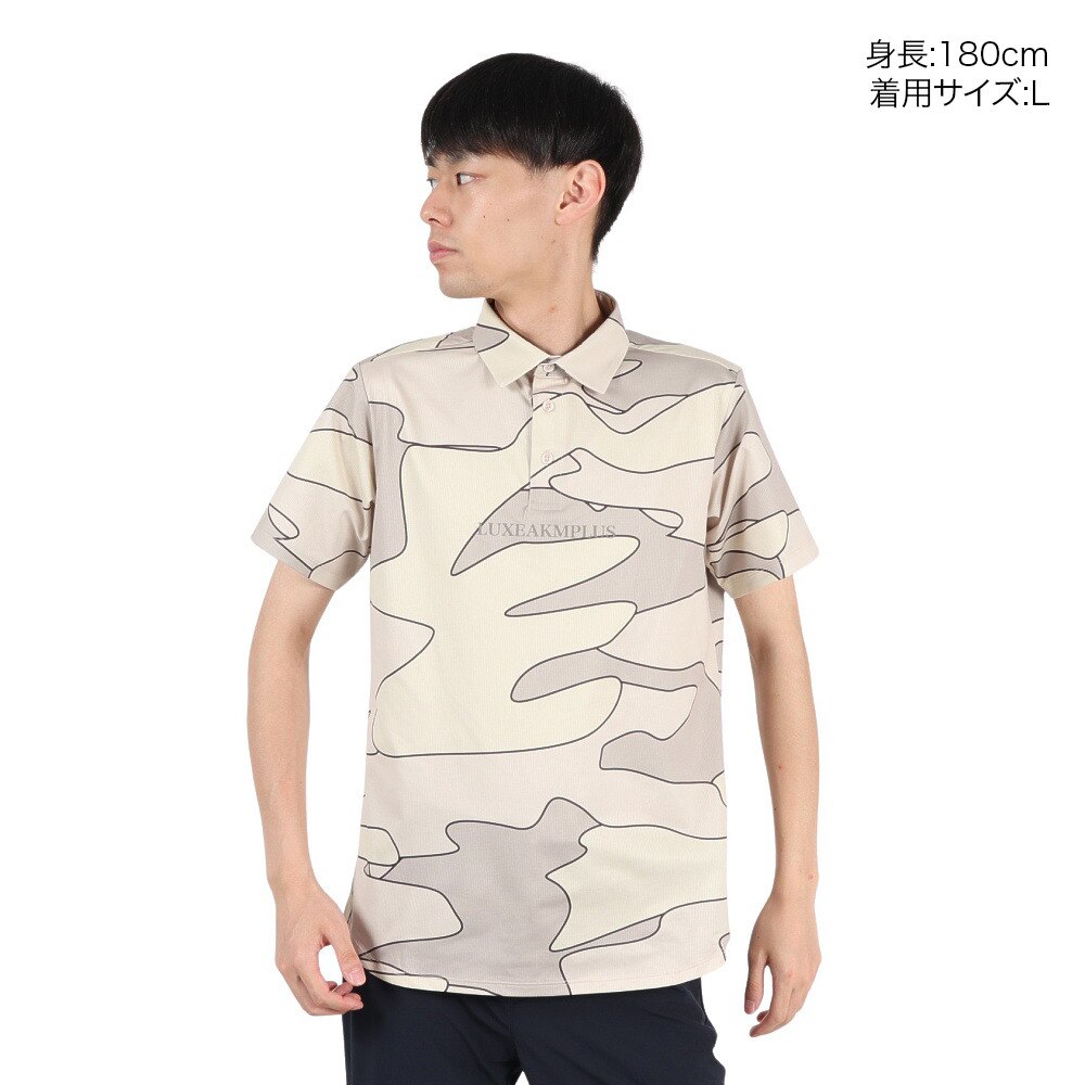 リュクスエイケイエムプラス（LUXEAKMPLU）（メンズ）ゴルフウェア カモ柄 半袖ポロシャツ LAH-25008beige