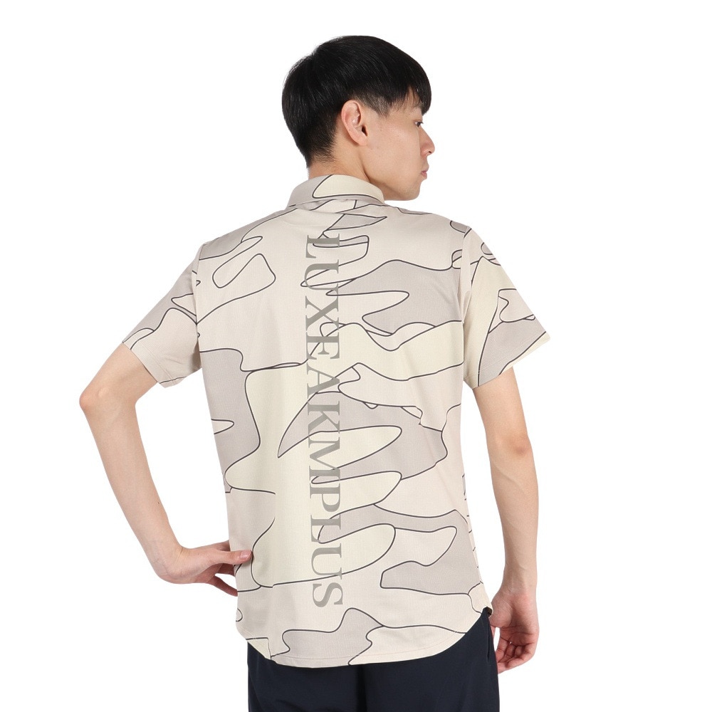 リュクスエイケイエムプラス（LUXEAKMPLU）（メンズ）ゴルフウェア カモ柄 半袖ポロシャツ LAH-25008beige