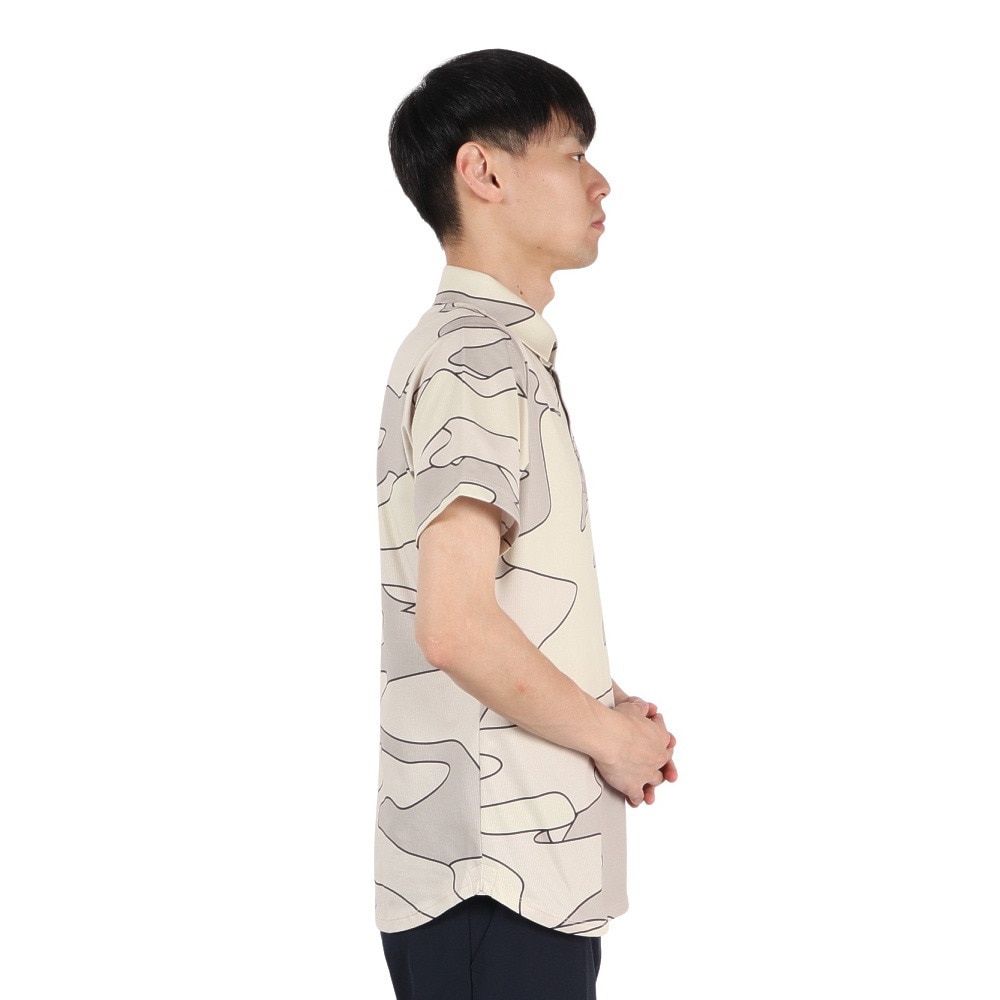 リュクスエイケイエムプラス（LUXEAKMPLU）（メンズ）ゴルフウェア カモ柄 半袖ポロシャツ LAH-25008beige