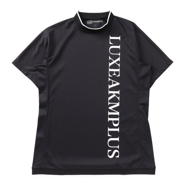 リュクスエイケイエムプラス LUXEAKMPLUS メンズ ゴルフウェア バーチカルロゴ半袖モックネックTシャツ LAT-25001black アウトドア・キャンプ用品はエルブレス