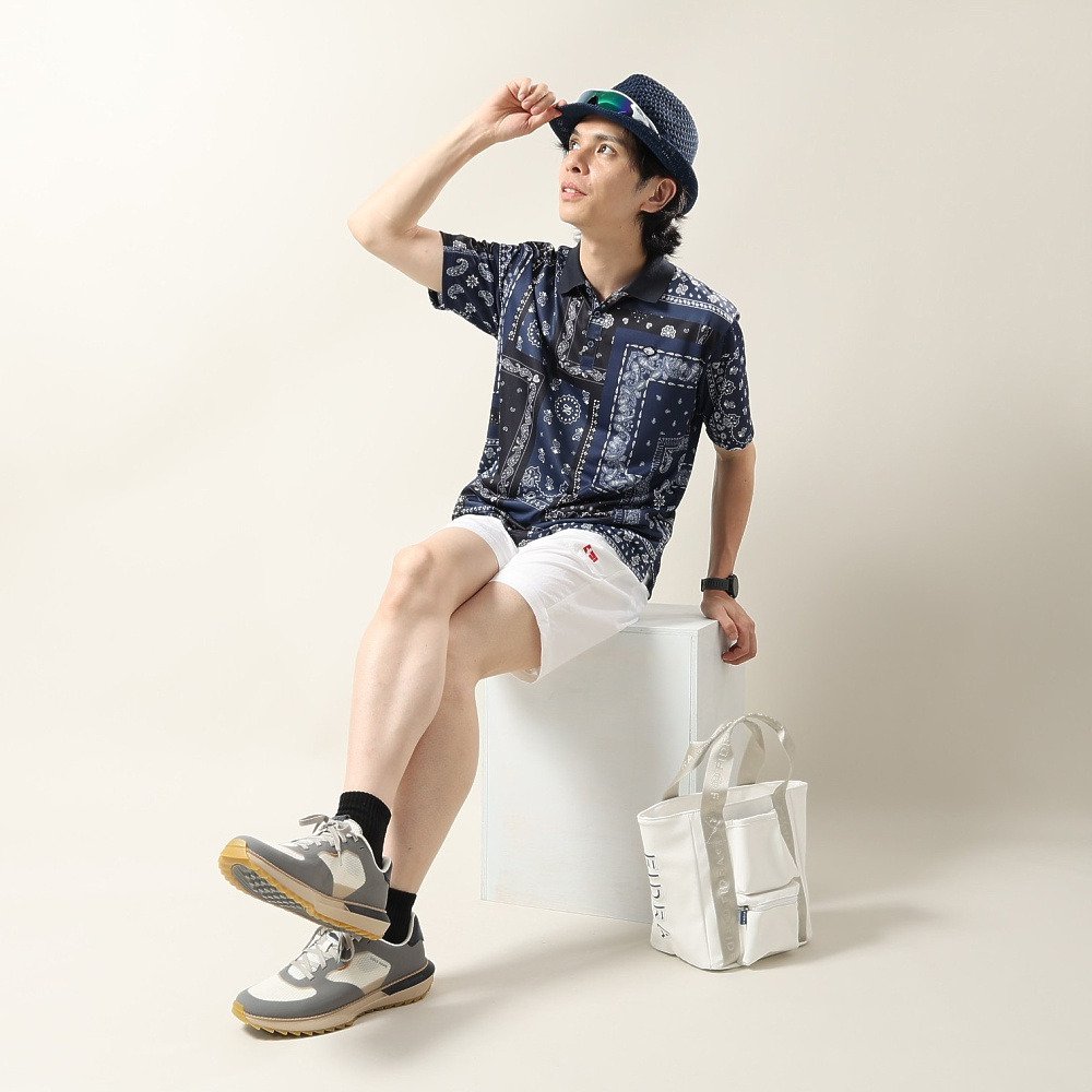 フィドラ（FIDRA）（メンズ）ゴルフウェア 接触冷感 バンダナプリント 半袖ポロシャツ FD5VTG08 NVY