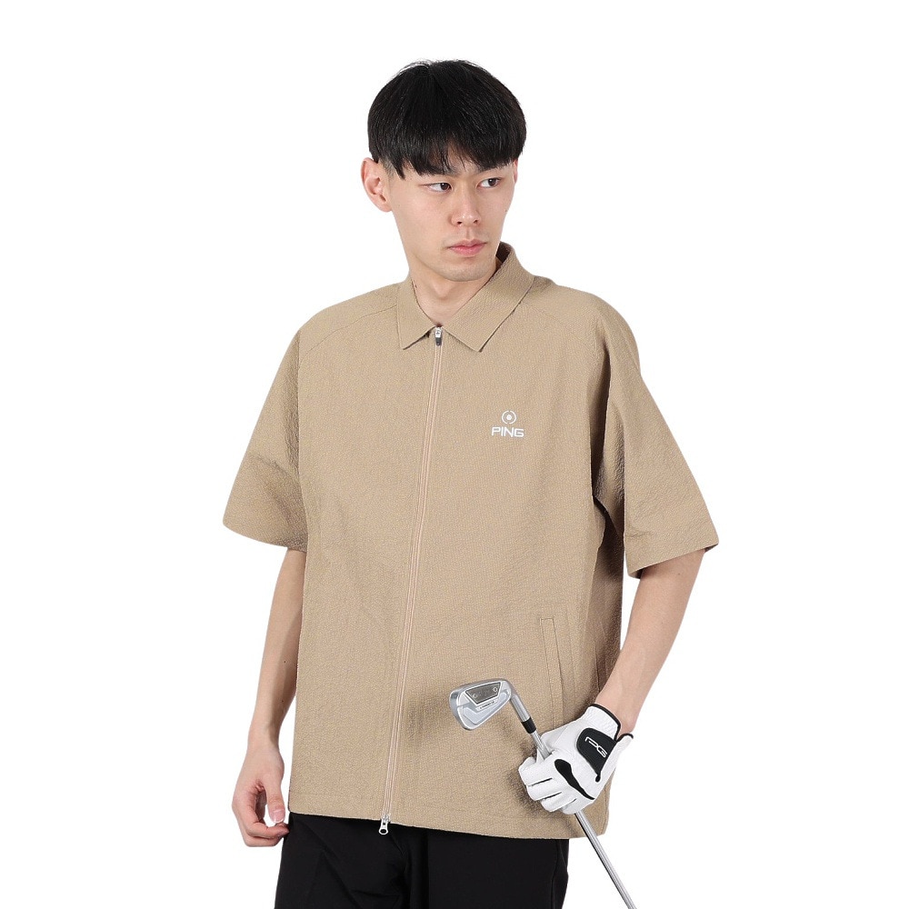 ピン（PING）（メンズ）ゴルフウェア シアサッカー 半袖フルジップシャツ 621-5111301-040