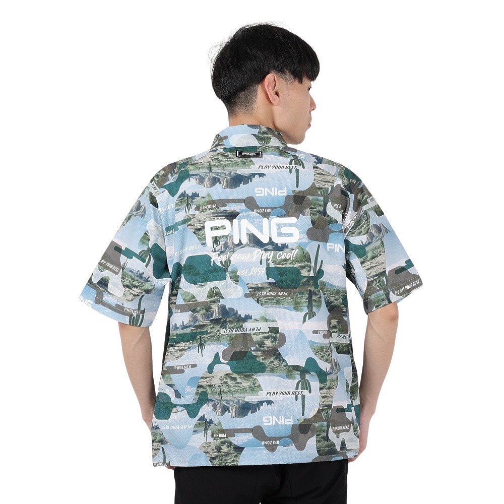 ピン（PING）（メンズ）ゴルフウェア シアサッカー 半袖 フルジップシャツ 621-5111301-180