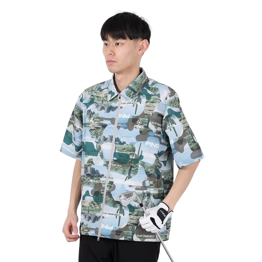 ピン（PING）（メンズ）ゴルフウェア シアサッカー 半袖 フルジップシャツ 621-5111301-180